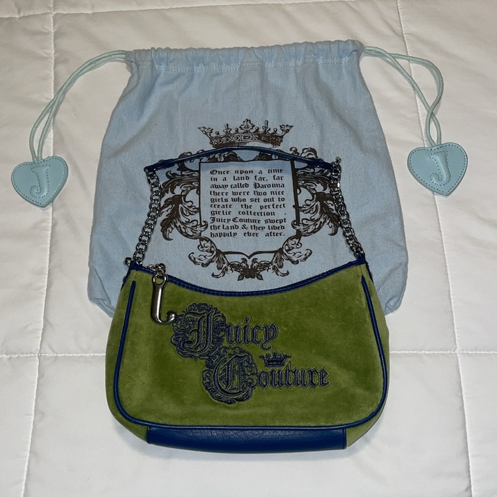💙💚Y2K Juicy Couture Green and Navy Shoulder Bag with Original Dust Bag💙💚 - Picture 2 of 16